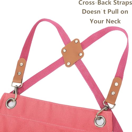 AFUN Chef Aprons for Women Men with Oversized Pockets, 12-Ounce Cotton Canvas Cross Back Water Repellent Apron (Pink) - color: Pink