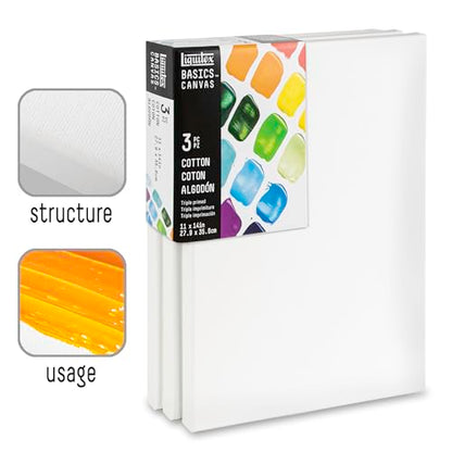 Liquitex BASICS Canvas, 3 pack, 16" x 20" | Archival, Acid-Free, Non-Toxic, Medium Texture Cotton, Pre-primed with a triple layer of acrylic gesso, Stapled & Stretched - style: 16" x 20"