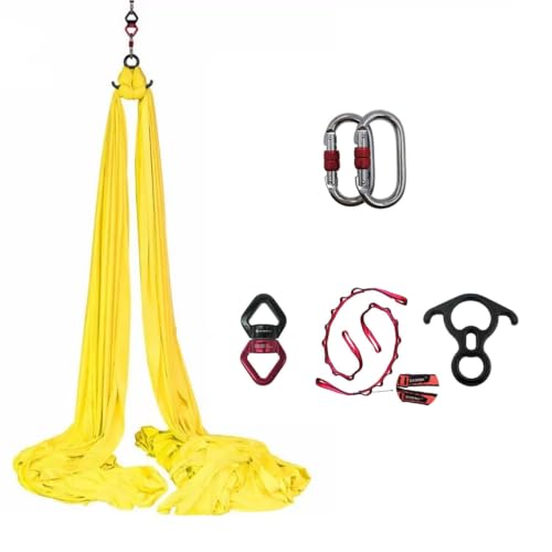 Durable Aerial Silks Starter Kit with 11-Yard Yoga Hammock & Hardware | Aerial Swing for Acrobatic Flying Yoga & All Levels, Aerial Rigging Point up to 14ft, Durable, Safe - color: Yellow