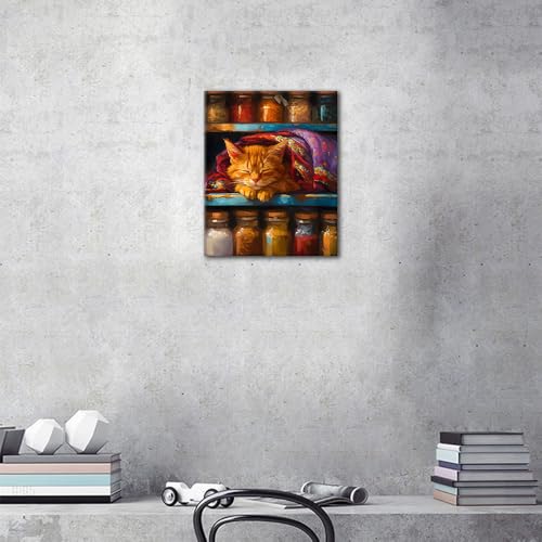 TUMOVO Adult Paint by Numbers Kit, Cozy Cat in Spice Cabinet Canvas | Cute Animal Art Canvas, Color by Numbers for Adults Beginner, Easy Pre-numbered Guide, Paint & Brushes, 16x20 Inches. - color: Cat