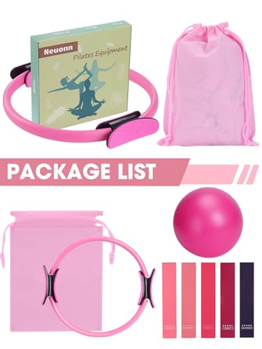 Pilates Ring Set for Home Workout, Pilates Essentials Kit for Women, [12'' Fitness Circle, Pilates Balls, Resistance Bands] Starter Set for Yoga, Exercise, Toning and Flexibility