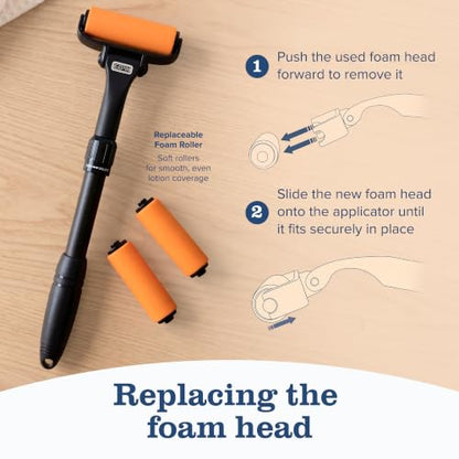 EZPIK Lotion Applicator for Back with 2 Replacement Foam Rollers, Extendable up to 23" - Curved Back Lotion Applicator for Elderly & Seniors with Limited Mobility, Body Cream & Sunscreen Applicator