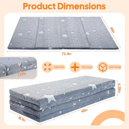 MeMoreCool Kids Floor Mattress, 48x72 Inch Foldable Play Mat, Grey Star | Grey star 4x6 ft foam tatami futon mat - color: Grey Star