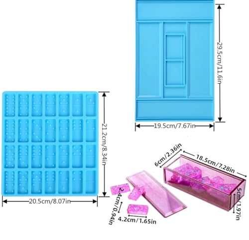 2 Pack Silicone DIY Domino Box Resin Mould Kit(Blue) | Epoxy Resin Casting Jumbo Mold Clay Mold Storage Box Mold for DIY Pendant Jewelry Crafts Making Tool - size: Dominoes + Storage Box (Blue)