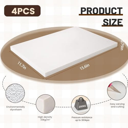 High Density XPS Foam Board, 4 Pack 15.6x11.7x0.79in Polystyrene Craft Foam | Rigid and Easy to Shape,DIY Modeling Art Projects, Party Decoration, Cosplay Prop Production, Carve,Heat Insulation - size: 15.6x11.7x0.79in-4pcs