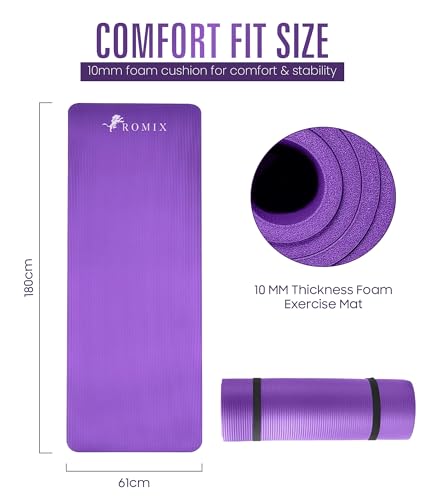 ROMIX Yoga Mat Thick 10Mm, Non-Slip Exercise Mat, 72 X 24 In, NBR - color: Purple