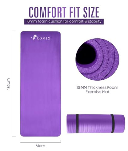 ROMIX Yoga Mat Thick 10Mm, Non-Slip Exercise Mat, 72 X 24 In, NBR - color: Purple