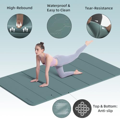 PAIDU Foldable Yoga Mat 10MM Thick 75‘’x40‘“ Quick Fold Easy Storage - color: Deep green+Black