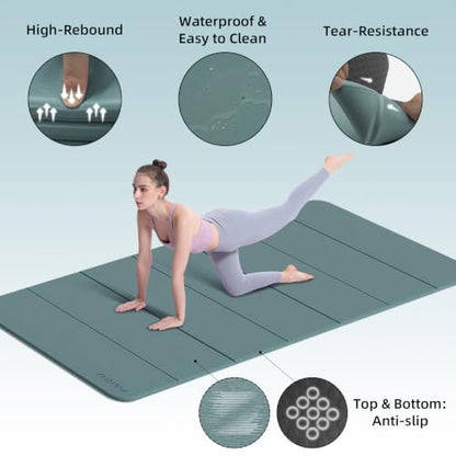PAIDU Foldable Yoga Mat 10MM Thick 75‘’x40‘“ Quick Fold Easy Storage - color: Deep green+Black