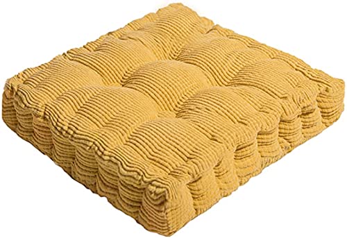 ChezMax Floor Pillow & Cushion, Large Meditation Chair Cushions, Thick Square Seat Pad, Soft Velvet Tufted Seating Pouf for Indoor/Outdoor Yoga Bench Rocking Chair Room Tatami Sofa, Yellow 18" x 18" - color: Dark Yellow M