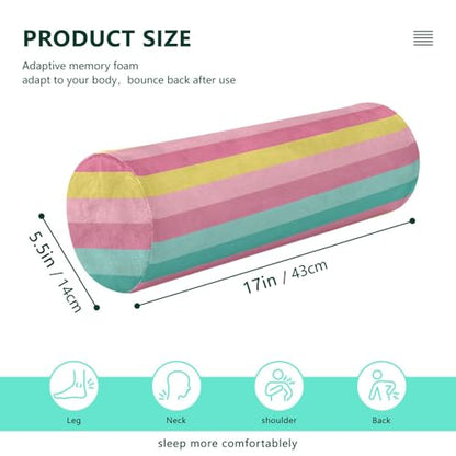 Bolster Pillow Neck Pillow Round Soft Health Memory Foam Pillows Long Cylindrical Body Pillow with Removable Cover Cute Back Yoga Colorful Stripes01 Pattern 17" x 5.5" - color: Colorful Stripes01 Pattern