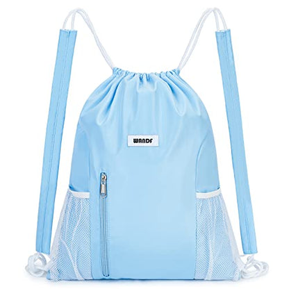 WANDF Drawstring Backpack, Gym String Bag with Shoulder Pad - color: M, Blue, size: Medium