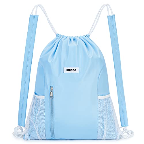WANDF Drawstring Backpack, Gym String Bag with Shoulder Pad - color: M, Blue, size: Medium