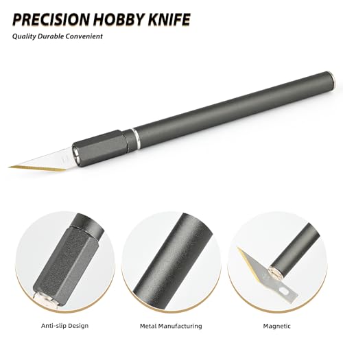 EHDIS Precision Exacto Knife Set with 20 Titanium Coated Blades – Razor Sharp Craft Utility Knife for Model Building, Vinyl Cutting & Detailed Art | Professional Hobby Knife Kit (Grey)
