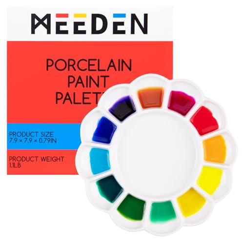MEEDEN 12-Well Ceramic Paint Palette, Porcelain Tray, Artist Watercolor Mixing Palette, Round, 7.9'x 7.9'x 0.79' - size: 12 Wells