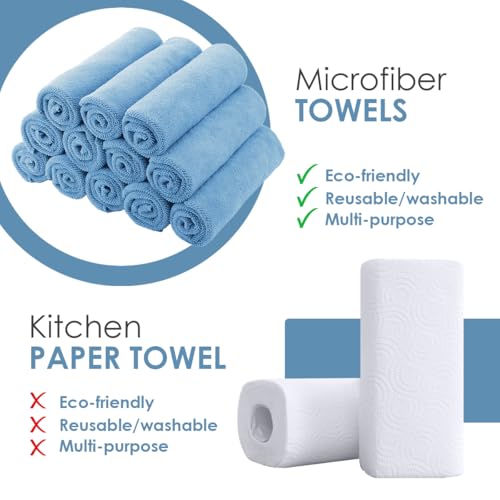 Avalon Towels Microfiber Cleaning Cloths (Value Pack of 12) - Size 12 x 12 Inches, Highly Absorbent Cleaning Rags, Lint Free, Reusable and Washable, Microfiber Towels for Cars - color: Blue, size: Pack of 12 - 12x12 Inches