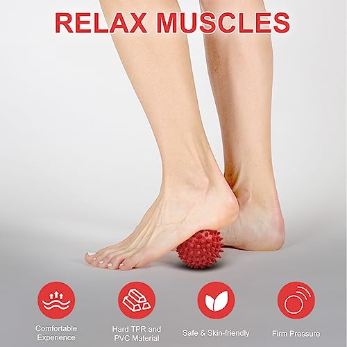 URAQT Spiky Massage Ball Set, 2 Pack Physical Therapy Massage Balls, Hard Lacrosse Ball & Spiky Massage Ball for Myofascial Release and Trigger Point Deep Tissue Massage (Red) - color: 2pcs-red