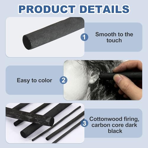 PATIKIL 20Pcs Willow Charcoal Sticks, 4-5mm Black Charcoal Pencils Graphite Stick Charcoal Drawing Pencils for Artists Beginners Hobbyists Sketching Shading Fine Art