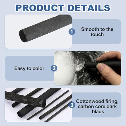 PATIKIL 20Pcs Willow Charcoal Sticks, 4-5mm Black Charcoal Pencils Graphite Stick Charcoal Drawing Pencils for Artists Beginners Hobbyists Sketching Shading Fine Art