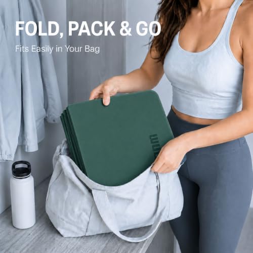 Foldable Yoga Mat 75"x31"x0.24" Portable Exercise Mat - color: Dark Green+Dark Green Grey