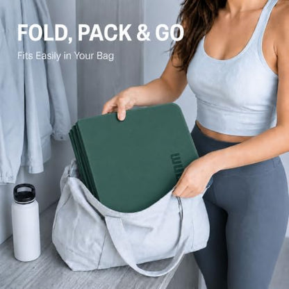 Foldable Yoga Mat 75"x31"x0.24" Portable Exercise Mat - color: Dark Green+Dark Green Grey