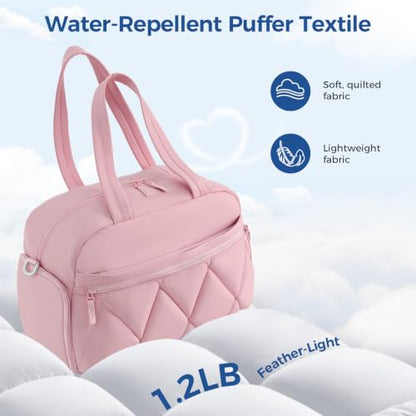 Women's Duffle Gym Bag, Carry-On Shoe Compartment for Weekender Overnight - color: Light pink, size: Medium