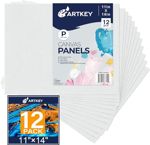 Canvas Panels 11x14 Inch 12-Pack, 10 oz Primed 100% Cotton Canvases for Painting, White Blank Flat Canvas Boards for Oil Acrylics Watercolor Tempera Paints - size: 11"x14", style: 12-Pack