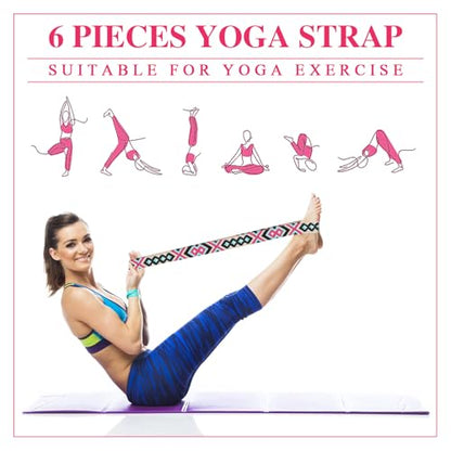 6 Packs Yoga Strap for Stretching Yoga Belt Adjustable Straps for Non Elastic Stretching Strap Exercise Straps for Pilates - color: Geometric Style