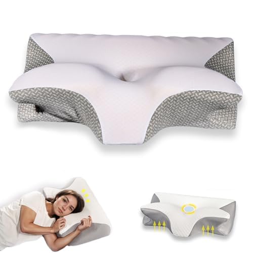 Doreve Cloudfaser Pillow,Cervical Neck Pillow, Dreamers Relief Pillow for Pain Relief & Sleeping, Ergonomic Contour Side Sleepers Pillows, Necks and Shoulder Support - color: Grey