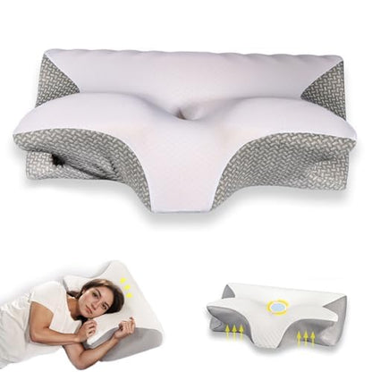 Doreve Cloudfaser Pillow,Cervical Neck Pillow, Dreamers Relief Pillow for Pain Relief & Sleeping, Ergonomic Contour Side Sleepers Pillows, Necks and Shoulder Support - color: Grey