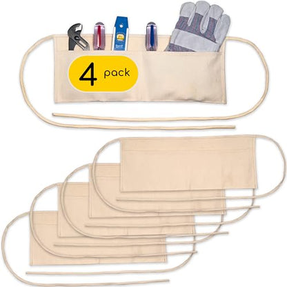 2 Pocket Canvas Work Waist Nail Apron Belt Washable Tool Utility Gardening Woodworkers Roofers Artists & Crafts - color: Canvas 4 Pack
