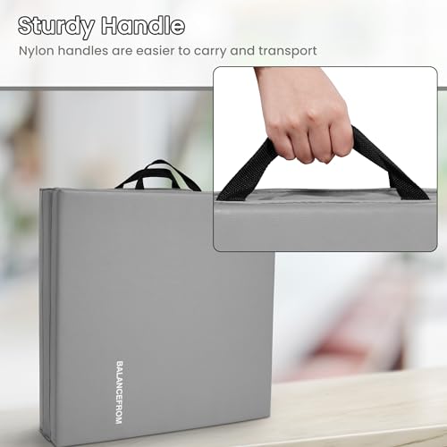 BalanceFrom 6x2 Feet 3-Panel Folding Gymnastics Mat – 1.5-Inch Thick Pad with Vinyl Surface and Carrying Handles for Tumbling, Yoga, Pilates, Home Workouts, and Martial Arts - color: Gray