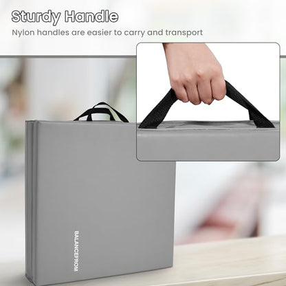 BalanceFrom 6x2 Feet 3-Panel Folding Gymnastics Mat – 1.5-Inch Thick Pad with Vinyl Surface and Carrying Handles for Tumbling, Yoga, Pilates, Home Workouts, and Martial Arts - color: Gray
