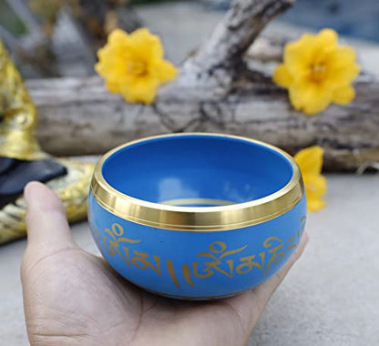 DharmaObjects Tibetan Meditation Om Mani Singing Bowl/Cushion/Mallet (Turquoise) - color: Turquoise, size: Small