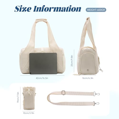 Oweisong Gym Bag for Women Sports Duffel Bag Lightweight Yoga Tote Travel Carry On Handbag with Shoes Compartment - color: Begie