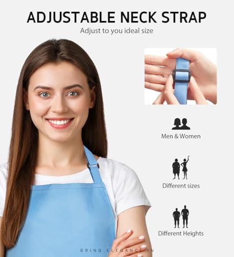 Syntus Apron for Men Women, Adjustable Cooking Kitchen Apron with 2 Pockets | Machine Washable, Firm Stitching, Stain Resistance, Long Tie Straps, 2 Pockets, Versatility, Unisex Use, Gift, BBQ - color: Blue Light, style: 2 Polyester