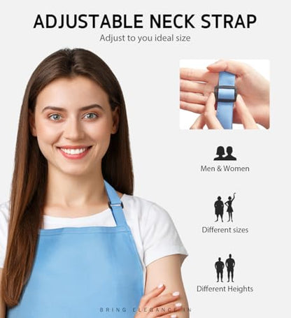 Syntus Apron for Men Women, Adjustable Cooking Kitchen Apron with 2 Pockets | Machine Washable, Firm Stitching, Stain Resistance, Long Tie Straps, 2 Pockets, Versatility, Unisex Use, Gift, BBQ - color: Blue Light, style: 2 Polyester