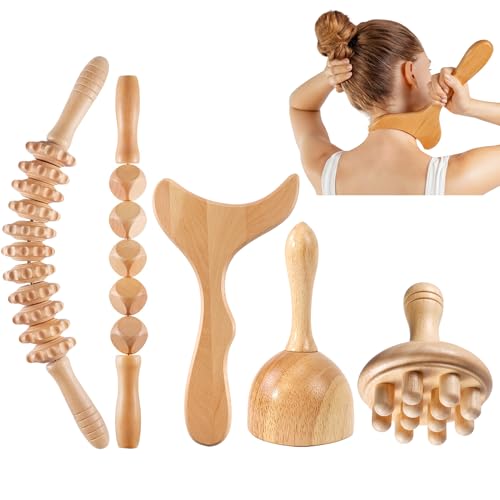 5 PCS Wood Therapy Massage Tools - Professional Maderoterapia Set for Body Contouring, Circulation Support and Muscle Tension Relief - size: 16.15"