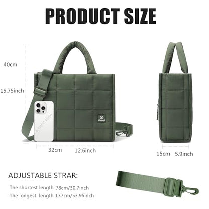 Quilted Crossbody Bags for Women,Puffer Weekender Overnight Bag,Purse Handbag Organizer,Small Tote Bags Shoulder Bag - color: Green