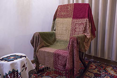 AIVIA 보헤미안 소파 카우치 쓰로우 담요 덮개, 침대 리클라이너 의자 쓰로우, 소파 커버, 컬러풀한 셔닐 직조, 보헤미안 장식 - 라지 오버사이즈 221 x 261.6cm(87 x 103인치) 그린 와인 레드 - color: 레드 그린 베이지, size: 87" x 103"