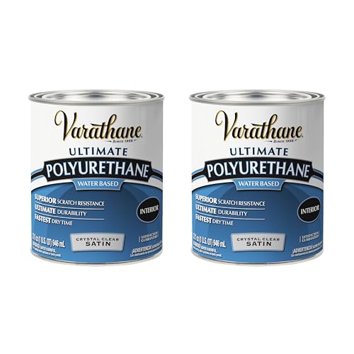 Varathane Water-Based Ultimate Satin Polyurethane | Water-Based, Crystal Clear Interior Wood Protection, Fast Dry Time, Scratch Resistance, Covers Up to 125 Sq Ft, Quart - color: Satin, size: 1 Quart (Pack of 2)