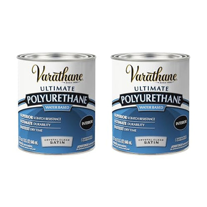 Varathane Water-Based Ultimate Satin Polyurethane | Water-Based, Crystal Clear Interior Wood Protection, Fast Dry Time, Scratch Resistance, Covers Up to 125 Sq Ft, Quart - color: Satin, size: 1 Quart (Pack of 2)