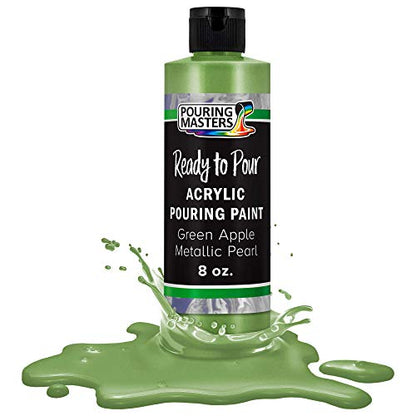 Pouring Masters Green Apple Metallic Pearl Ready to Pour Acrylic Pouring Paint - Premium 8-Ounce Pre-Mixed Fluid Acrylic Paint - Fluid Art Supplies for Canvas, Wood, Paper, Tile & Rocks - color: Green Apple Metallic Pearl, size: 8 Fl Oz (Pack of 1)