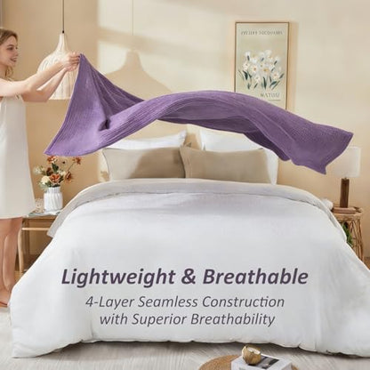 EMME Cotton Muslin Large Throw Blanket Couch Breathable Gauze Soft Lightweight Bed Blankets Adults (Heather Purple, 50"x70") | 4-Ply Two-Tone Yarn - Soft Throw Blanket for Adults, Breathable and Prewashed, for Sofa and Bed All Year Round - color: 14 - Pur