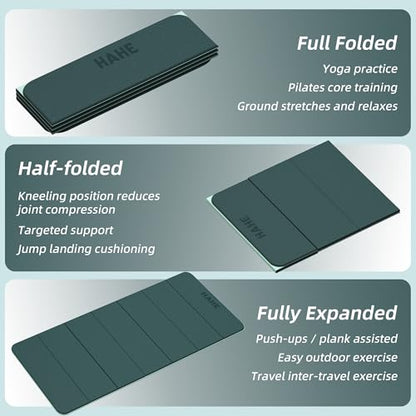 HAHE Foldable Yoga Exercise Mat, 74"Lx32"Wx1/3"Thick, TPE Workout Mat - color: Dark Green+Light Green