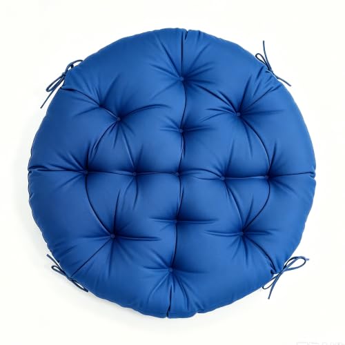 47" Round Tufted Floor Cushion, Thick Meditation Papasan with Ties - color: Classic Blue