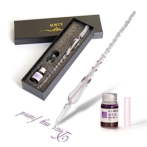 Glass Dip Pen Set,Calligraphy Pen,Crystal Signature Pen for Art, Writing, Signatures -Decoration and Business Gift - color: Pink