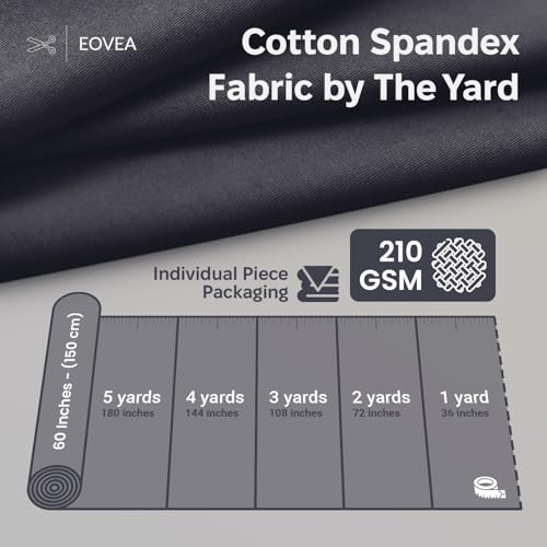 EOVEA - Cotton Spandex Fabric by The Yard - 4 Way Stretch Jersey Knit - Spandex & Cotton T-Shirt Fabric - Lightweight, Breathable - 60" Wide Roll| 10 oz(Navy, 1 Yard) - color: Navy Blue, size: 1 Yard