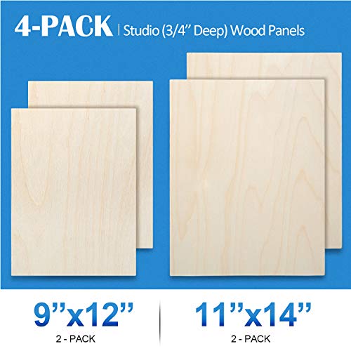 Falling in Art 4 Pack 11x14 & 9x12 Unfinished Birch Wood Canvas Panels Kit | Studio 3/4’’ Deep Cradle Boards for Painting, Pouring, Burning, Crafts, Epoxy Resin, Laser Engraving Cutting - size: 9*12 11*14 2-Pack