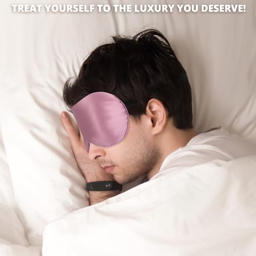Sleep Mask, 100% 22 Momme Mulberry Silk Eye Mask with Adjustable Strap | Eye Sleeping Mask for Women Men, 100% Mulberry Silk, 22 Momme 6a Fibers, Blackout Blindfold Eye Cover for Side Sleeper(Pink) - color: Pink 22 Momme